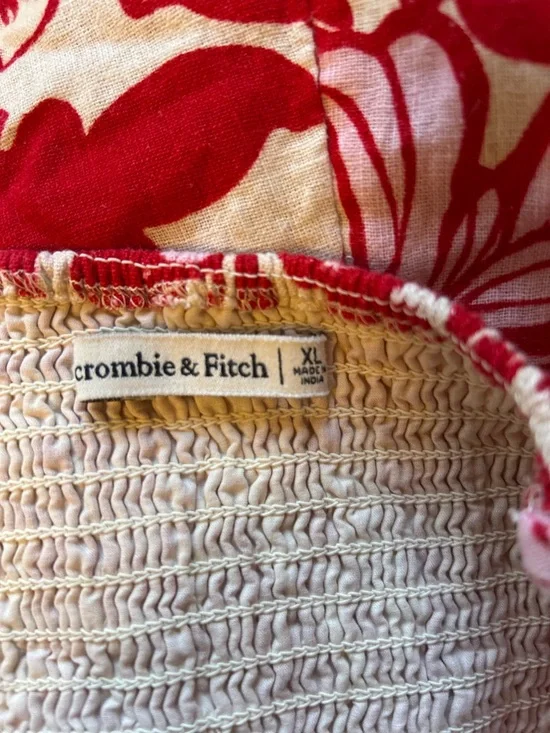 Abercrombie & Fitch Beaded Flowy Floral Red Pink Midi Dress Linen Blend Size XL - Picture 12 of 13